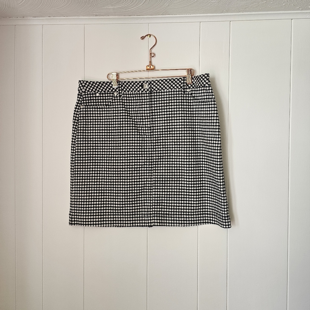 Talbot petite black and white gingham plaid fall skirt stretchy